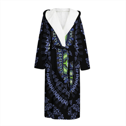 Blue And Black African Dashiki Print Hooded Bathrobe