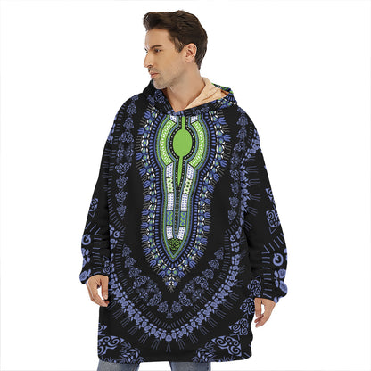 Blue And Black African Dashiki Print Hoodie Blanket