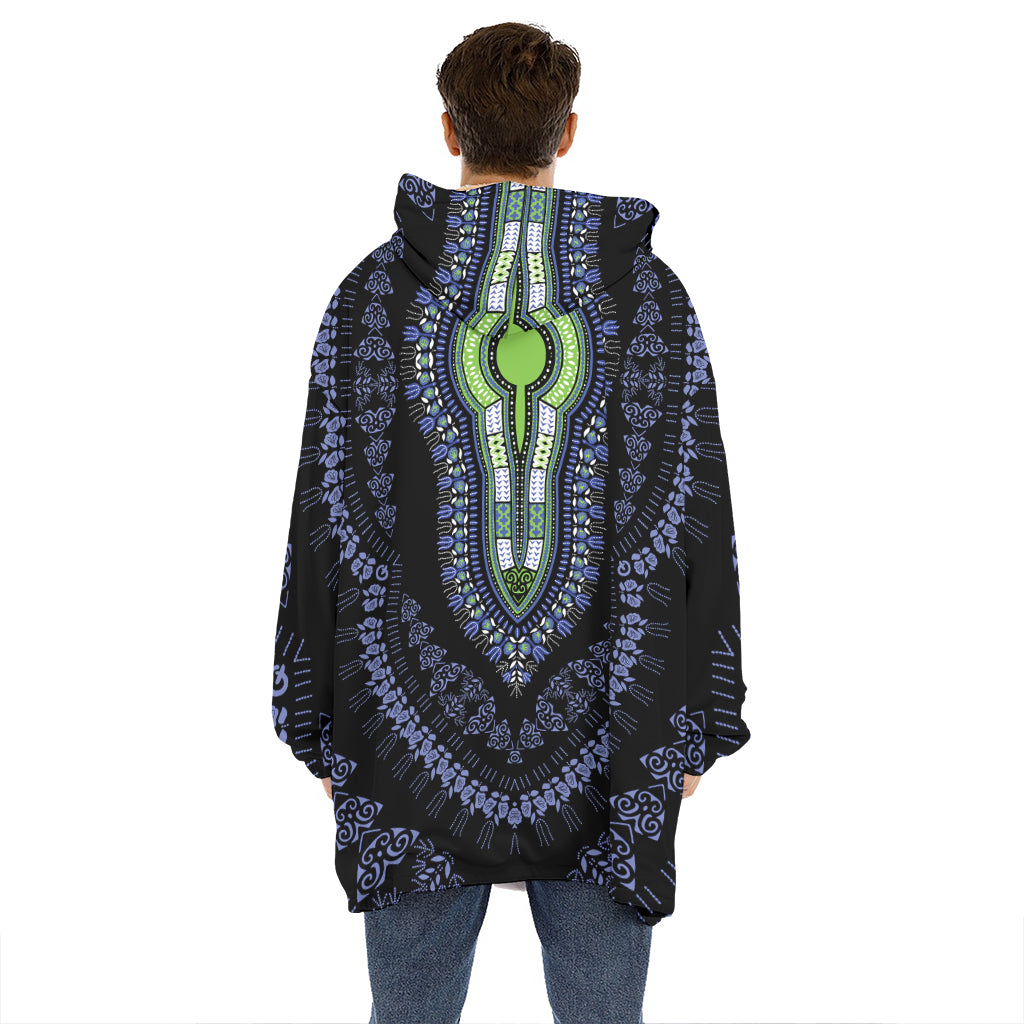 Blue And Black African Dashiki Print Hoodie Blanket