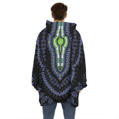 Blue And Black African Dashiki Print Hoodie Blanket