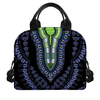 Blue And Black African Dashiki Print Insulated Lunch Bag