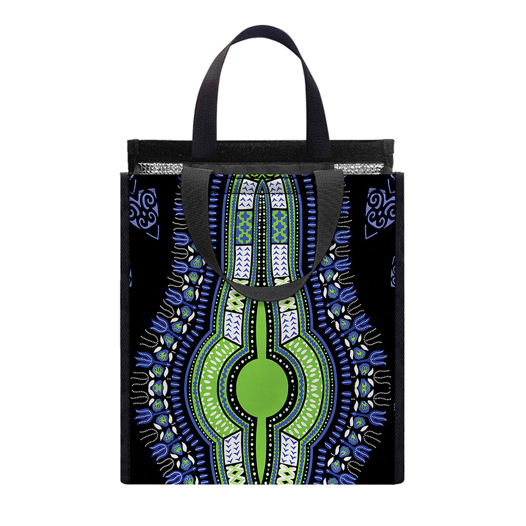 Blue And Black African Dashiki Print Insulated Lunch Tote