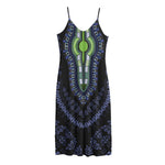 Blue And Black African Dashiki Print Jersey Midi Cami Dress