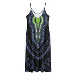Blue And Black African Dashiki Print Jersey Midi Cami Dress