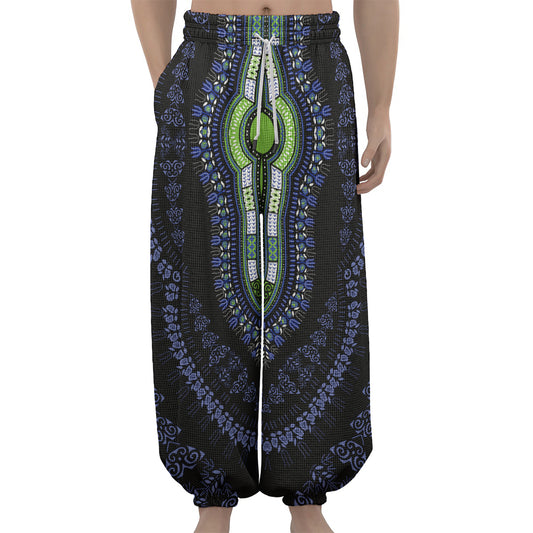 Blue And Black African Dashiki Print Lantern Pants
