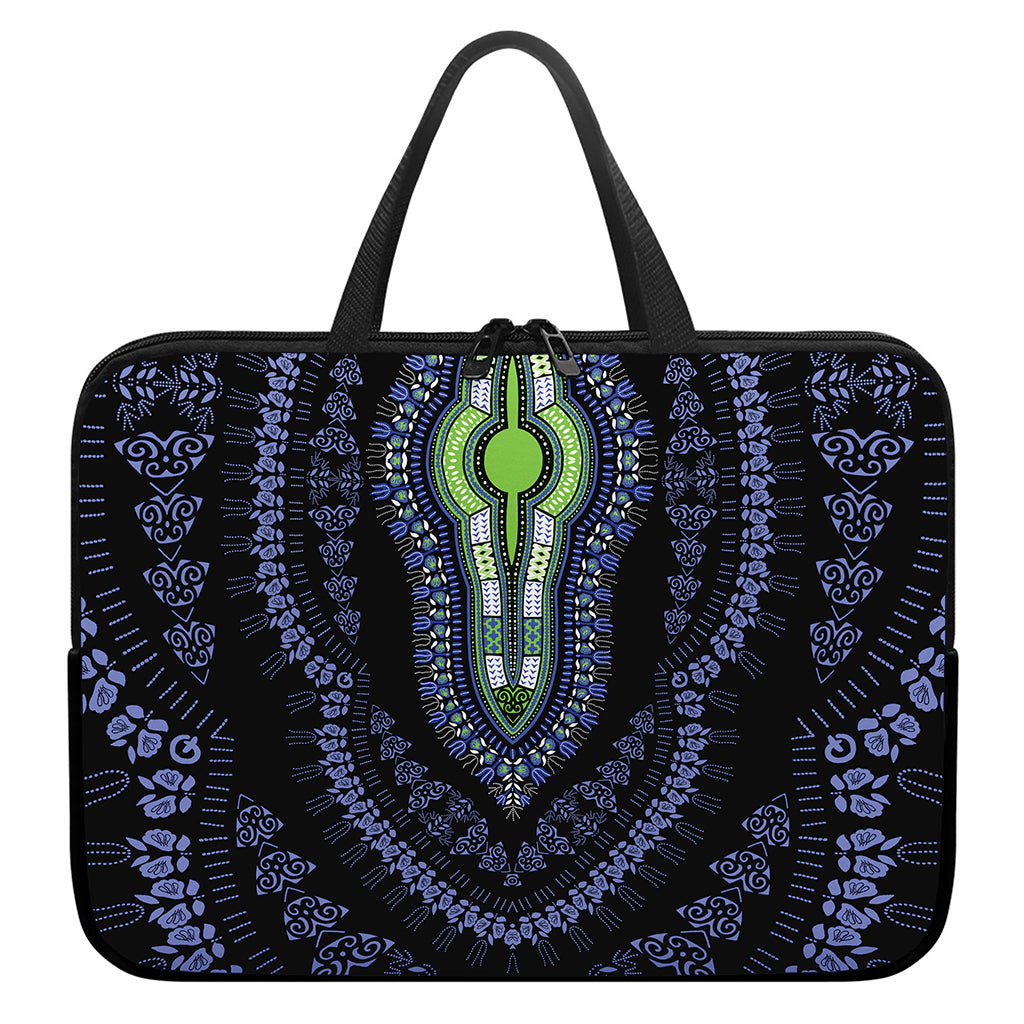 Blue And Black African Dashiki Print Laptop Sleeve With Handle