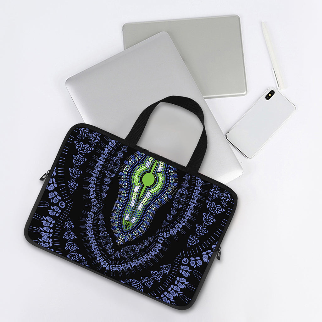 Blue And Black African Dashiki Print Laptop Sleeve With Handle