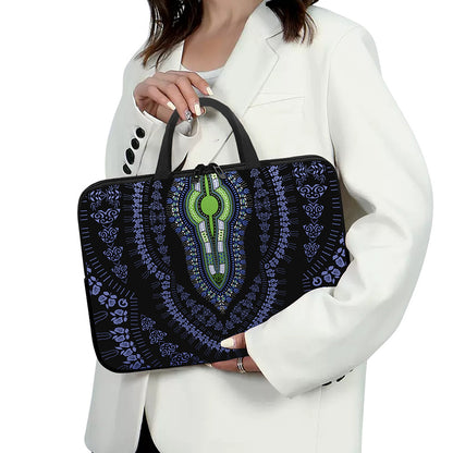 Blue And Black African Dashiki Print Laptop Sleeve With Handle