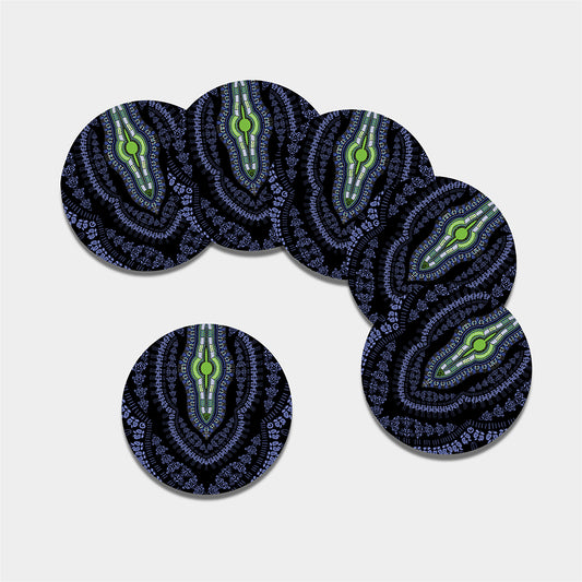 Blue And Black African Dashiki Print Leather Coaster Set