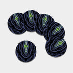 Blue And Black African Dashiki Print Leather Coaster Set