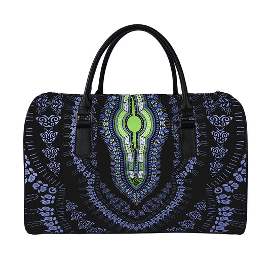 Blue And Black African Dashiki Print Leather Duffle Bag
