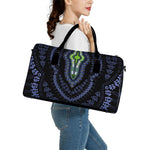 Blue And Black African Dashiki Print Leather Duffle Bag