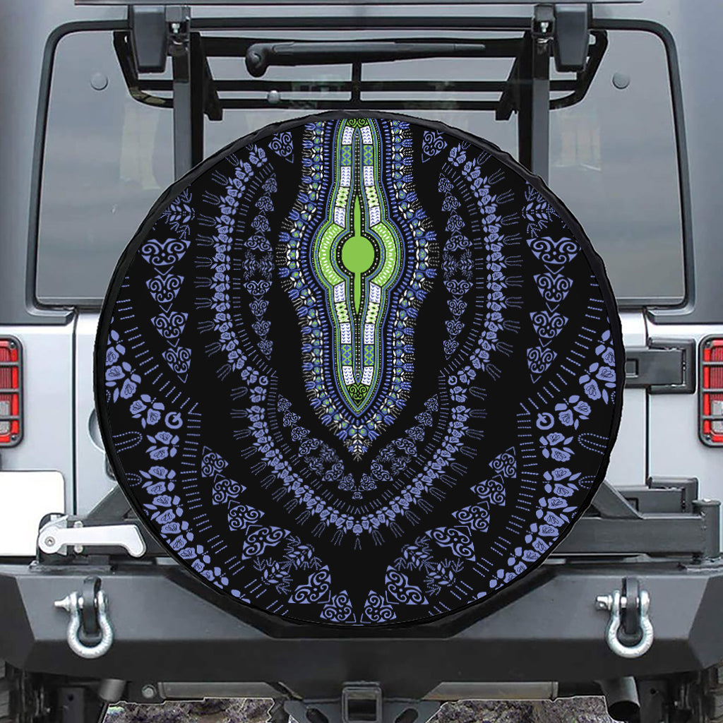 Blue And Black African Dashiki Print Leather Spare Tire Cover