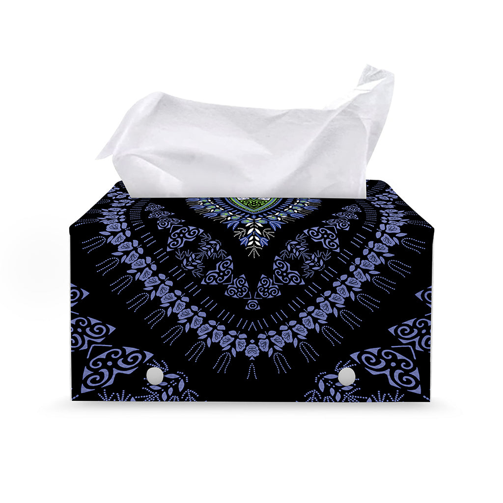 Blue And Black African Dashiki Print Leather Tissue Box Cover
