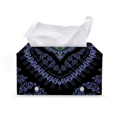 Blue And Black African Dashiki Print Leather Tissue Box Cover