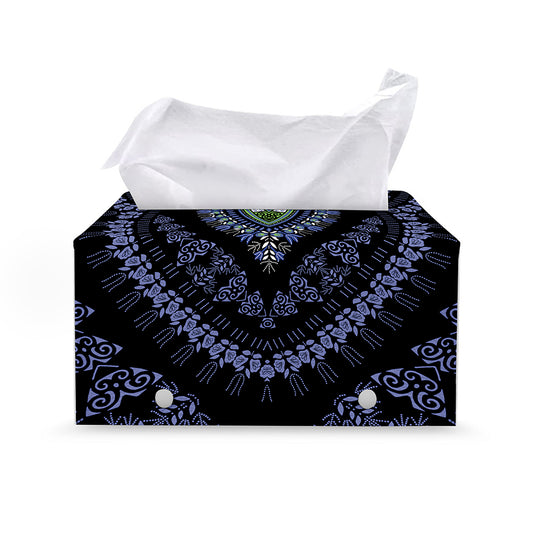 Blue And Black African Dashiki Print Leather Tissue Box Cover