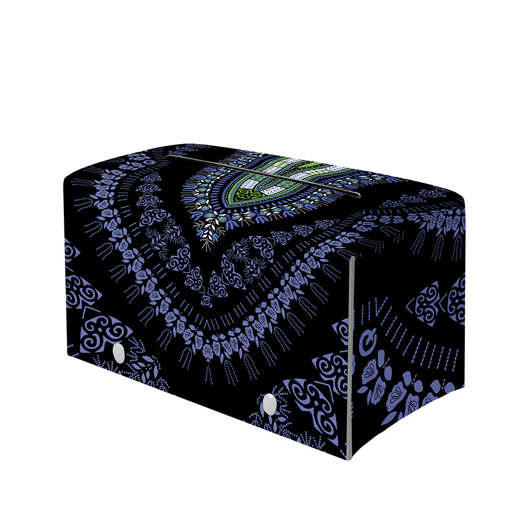 Blue And Black African Dashiki Print Leather Tissue Box Cover