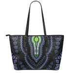 Blue And Black African Dashiki Print Leather Tote Bag