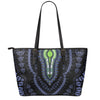 Blue And Black African Dashiki Print Leather Tote Bag