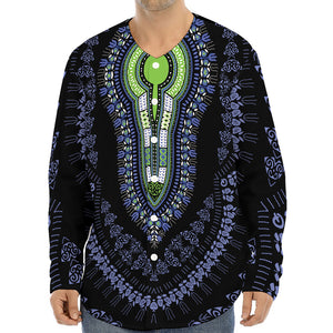 Blue And Black African Dashiki Print Long Sleeve Baseball Jersey