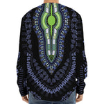 Blue And Black African Dashiki Print Long Sleeve Baseball Jersey