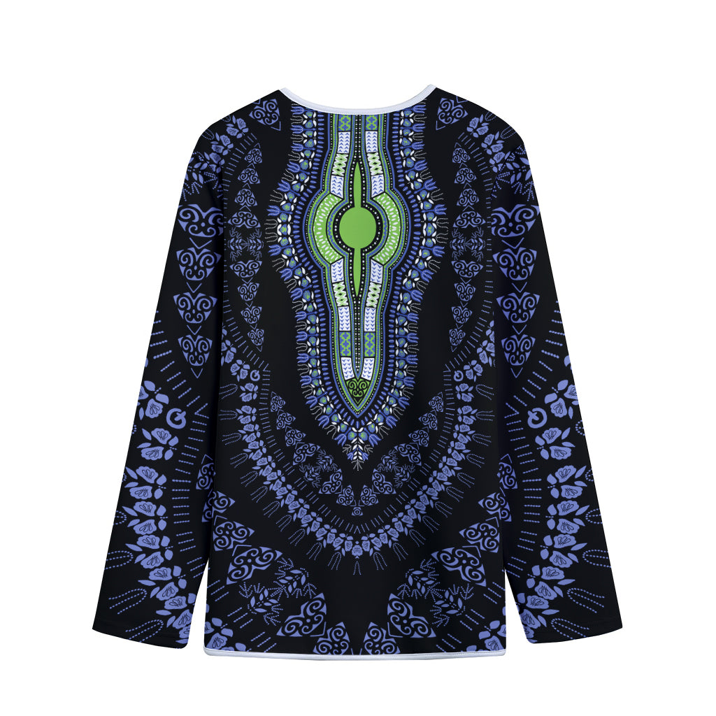 Blue And Black African Dashiki Print Long Sleeve Short Coat