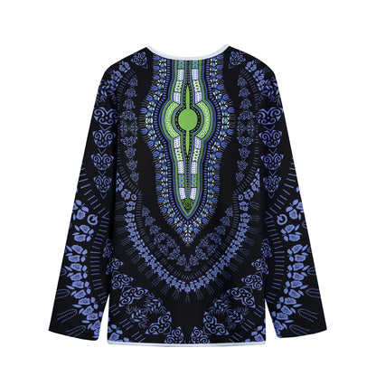 Blue And Black African Dashiki Print Long Sleeve Short Coat