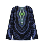 Blue And Black African Dashiki Print Long Sleeve Short Coat