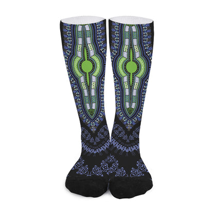 Blue And Black African Dashiki Print Long Socks