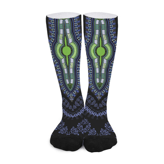 Blue And Black African Dashiki Print Long Socks