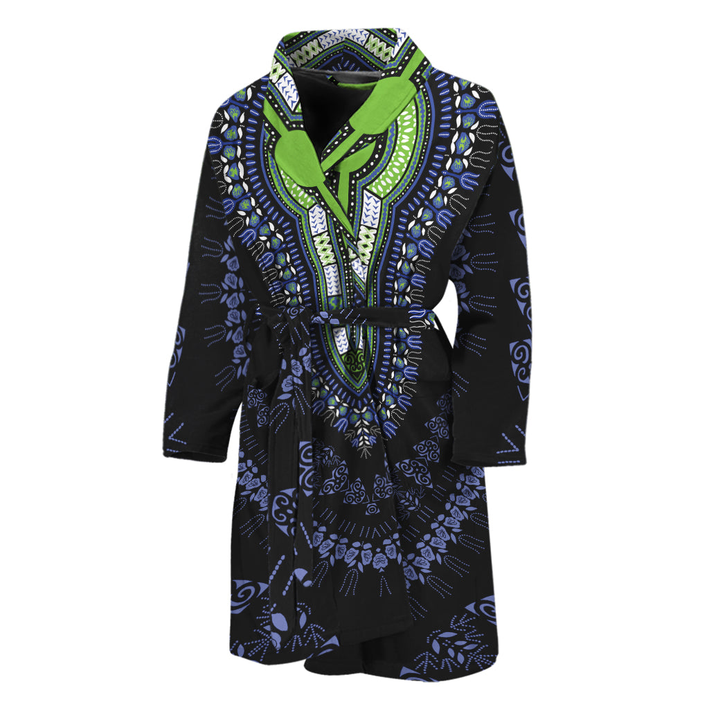 Blue And Black African Dashiki Print Men's Bathrobe