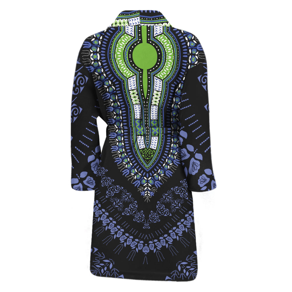 Blue And Black African Dashiki Print Men's Bathrobe