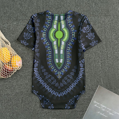 Blue And Black African Dashiki Print Men's Bodysuit