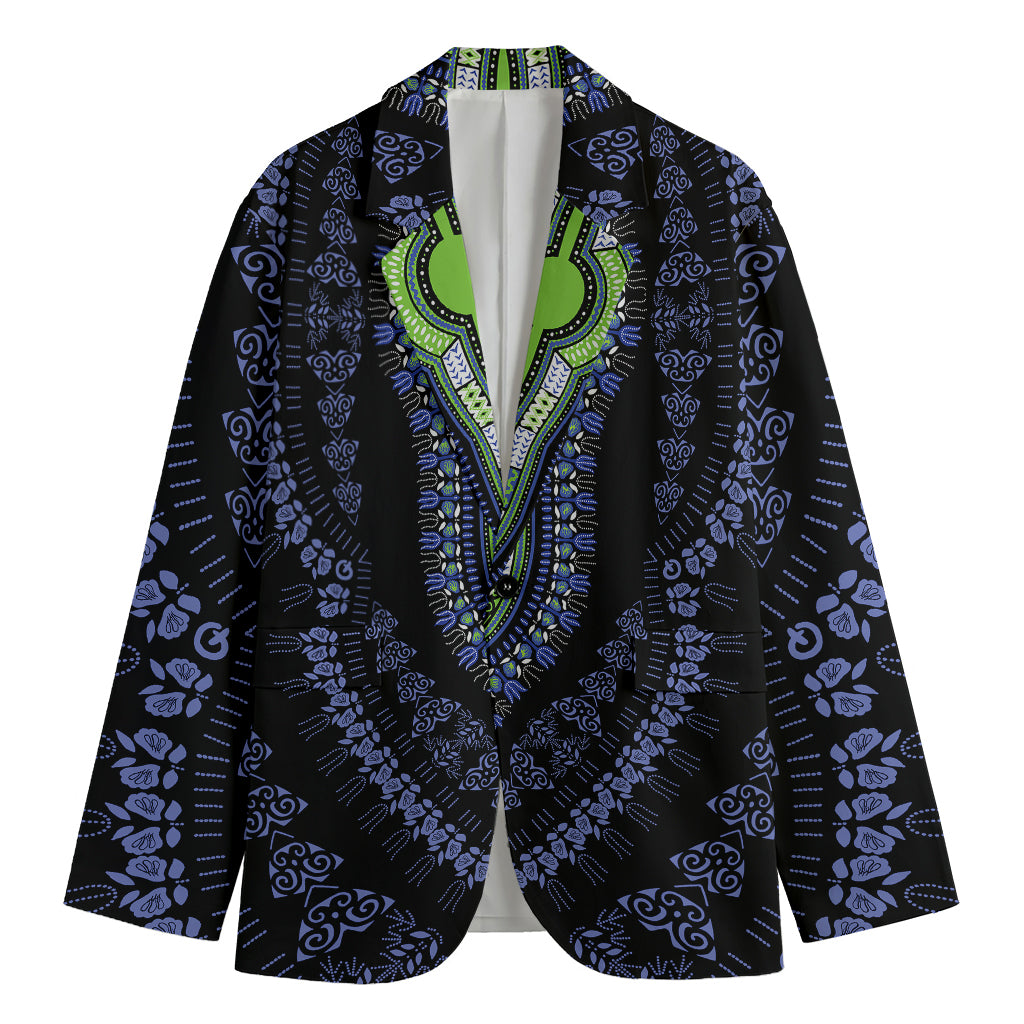 Blue And Black African Dashiki Print Men's Cotton Blazer