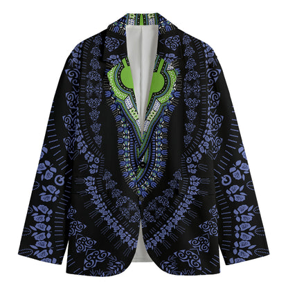 Blue And Black African Dashiki Print Men's Cotton Blazer