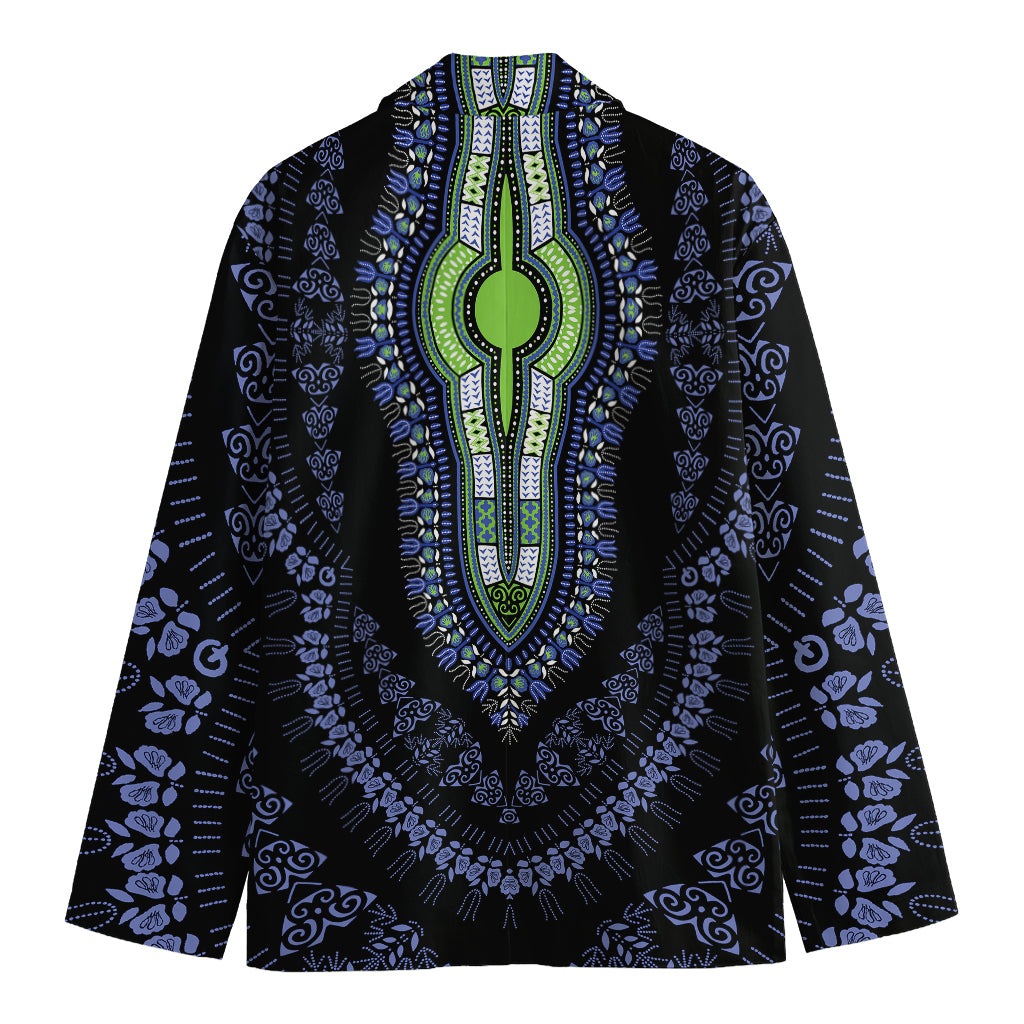 Blue And Black African Dashiki Print Men's Cotton Blazer