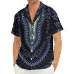 Blue And Black African Dashiki Print Men's Deep V-Neck Shirt