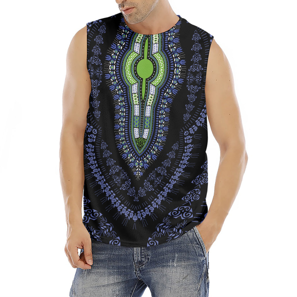 Blue And Black African Dashiki Print Men's Fitness Tank Top