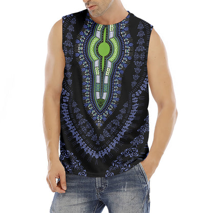 Blue And Black African Dashiki Print Men's Fitness Tank Top