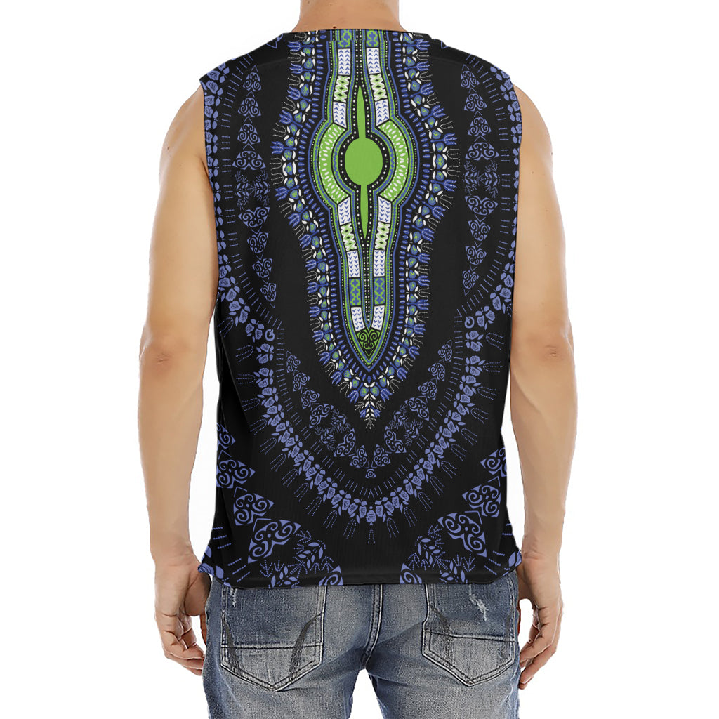 Blue And Black African Dashiki Print Men's Fitness Tank Top