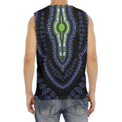 Blue And Black African Dashiki Print Men's Fitness Tank Top