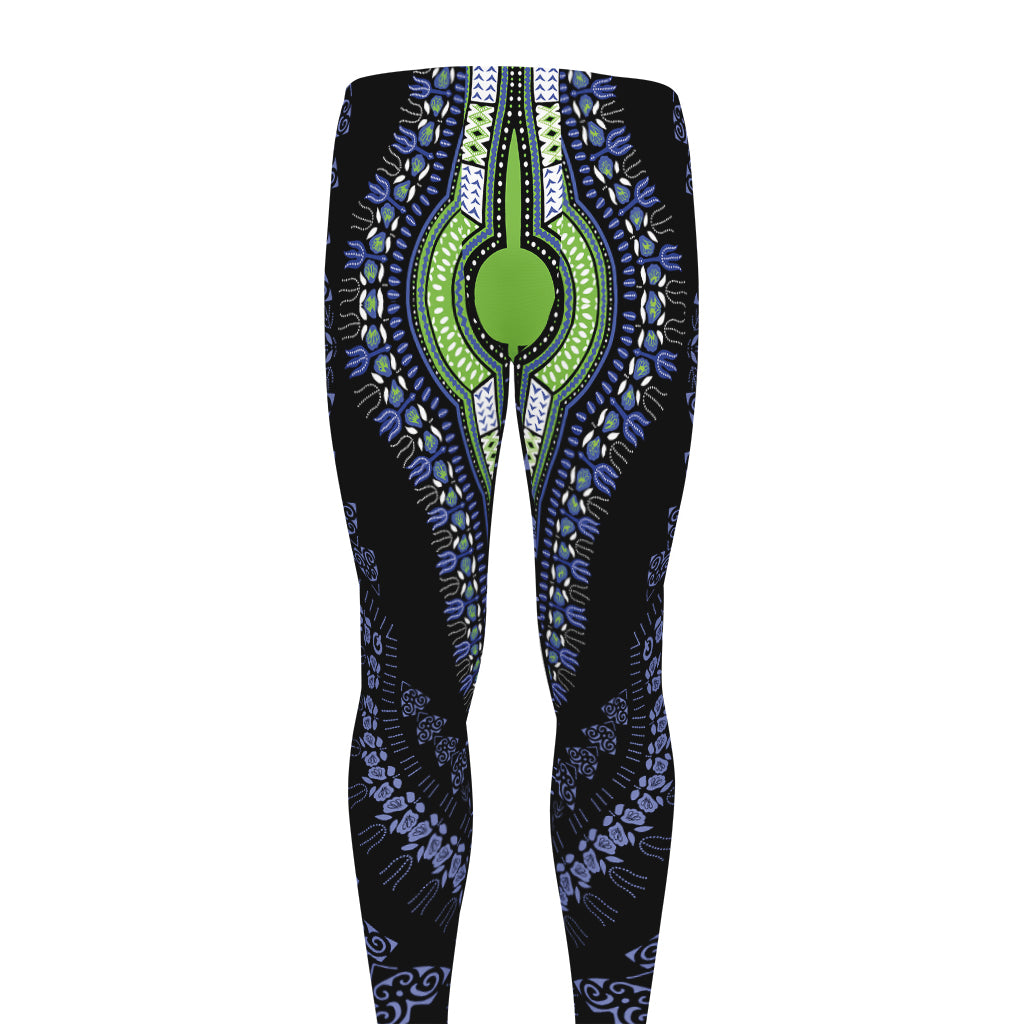 Blue And Black African Dashiki Print Men's leggings