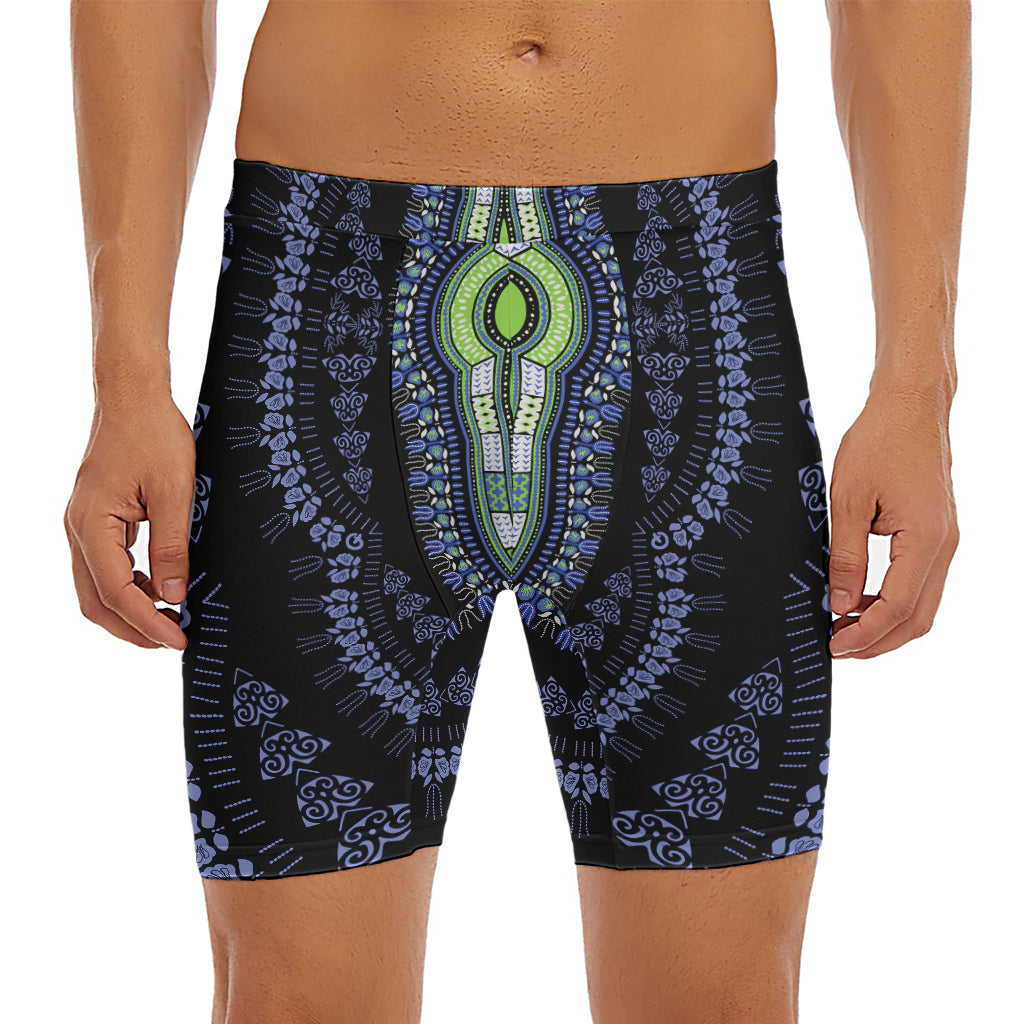 Blue And Black African Dashiki Print Men's Long Boxer Briefs