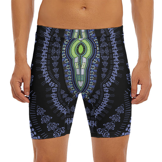 Blue And Black African Dashiki Print Men's Long Boxer Briefs