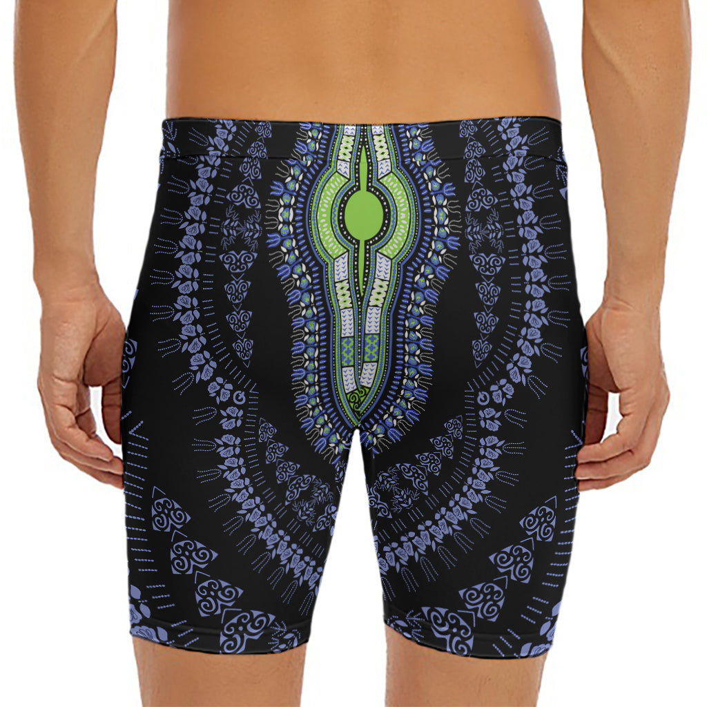 Blue And Black African Dashiki Print Men's Long Boxer Briefs