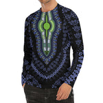 Blue And Black African Dashiki Print Men's Long Sleeve Rash Guard