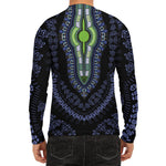 Blue And Black African Dashiki Print Men's Long Sleeve Rash Guard