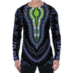 Blue And Black African Dashiki Print Men's Long Sleeve T-Shirt
