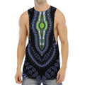 Blue And Black African Dashiki Print Men's Muscle Tank Top