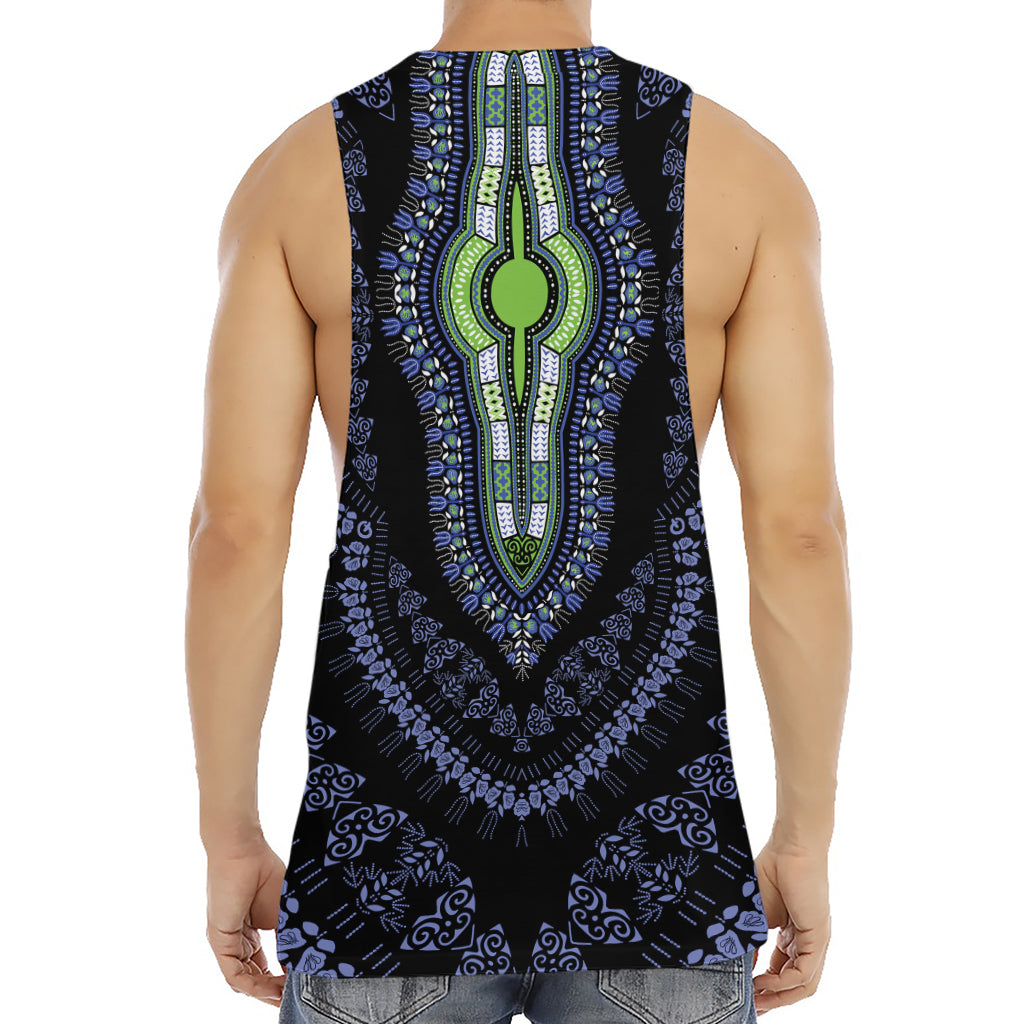 Blue And Black African Dashiki Print Men's Muscle Tank Top